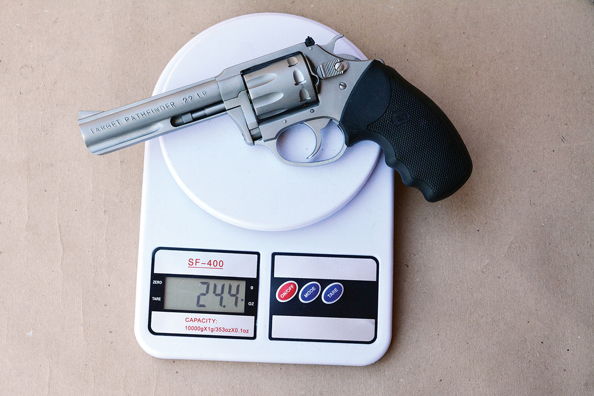 At 24.4 ounces, the Charter Arms Target Pathfinder is relatively light and is intended primarily as a kit gun for hikers, campers, etc.